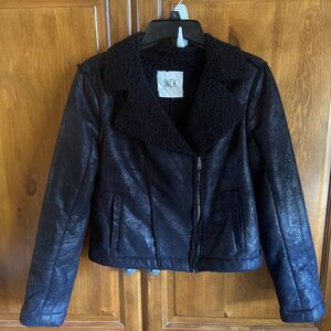 Jack by BB Dakota Cropped Moto Jacket, Faux Leather Vegan Sherpa Size S Grunge